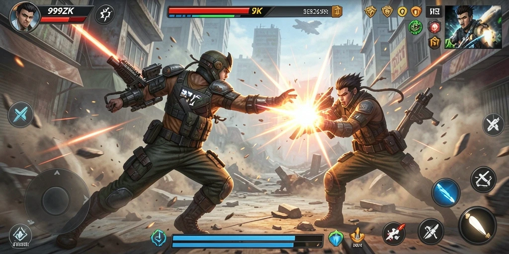 Tampilan gameplay aksi intens dalam 999ZK.