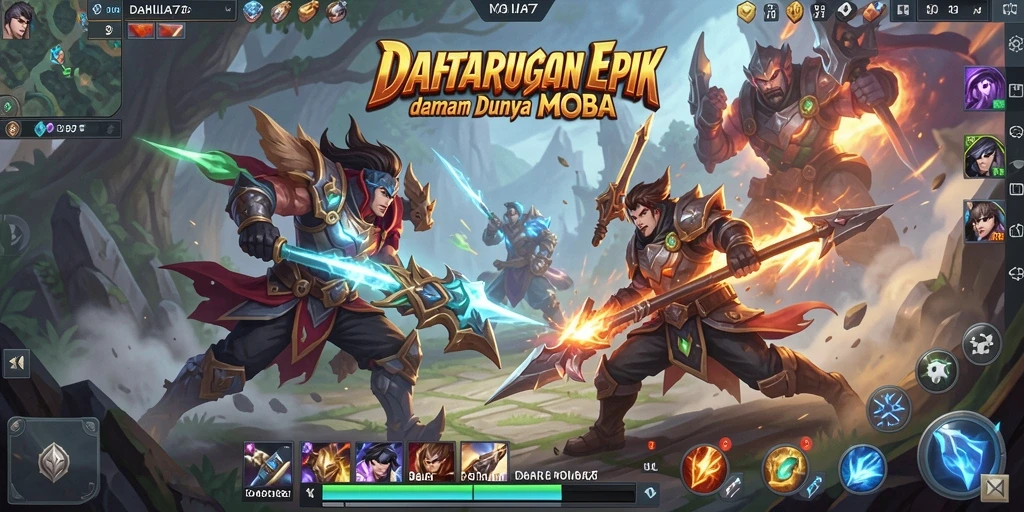 Screenshot gameplay MOBA DAHLIA77 menunjukkan aksi seru di medan perang.