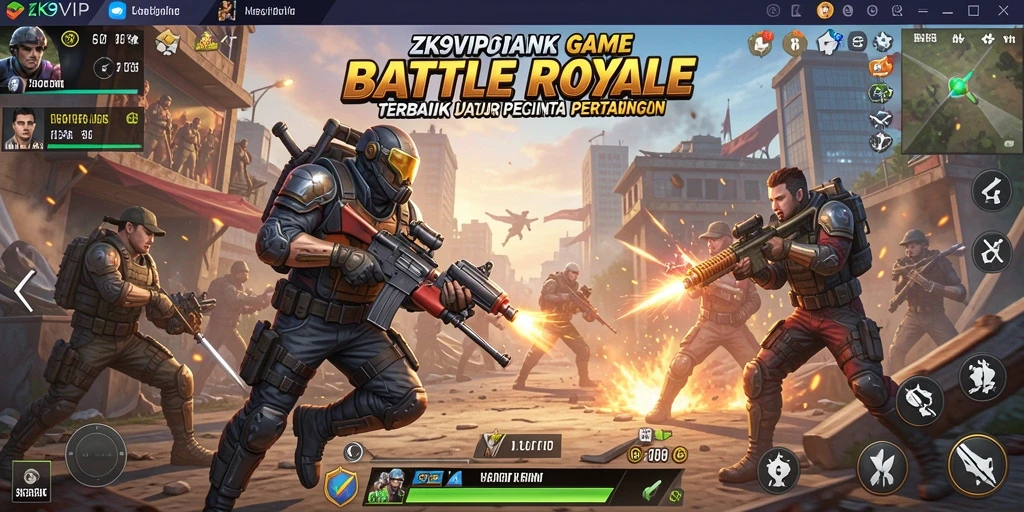 Screenshot ZK9VIP menampilkan aksi pertarungan intense dalam Battle Royale.